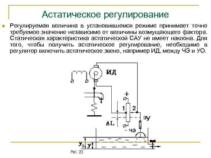 Астатическое регулирование n Регулируемая величина в установившемся режиме принимает точно требуемое значение независимо от