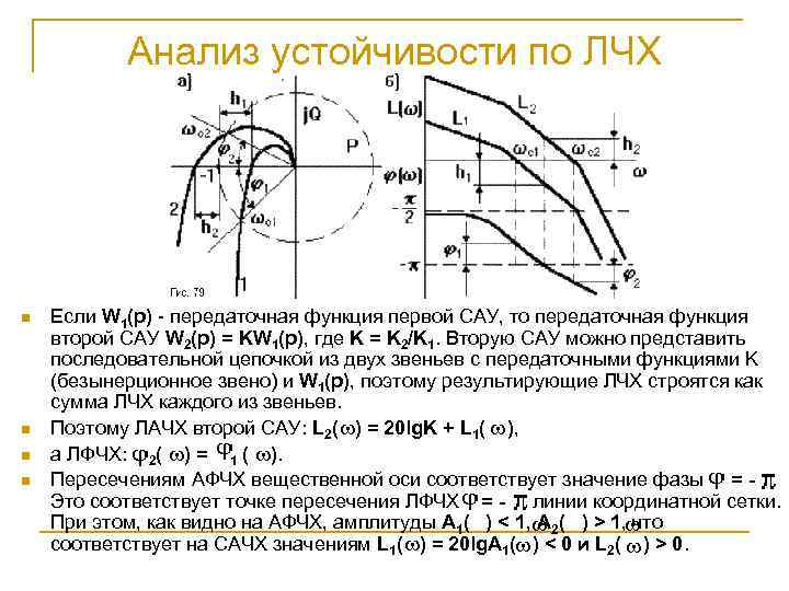 Анализ устойчивости по ЛЧХ n n Если W 1(p) - передаточная функция первой САУ,