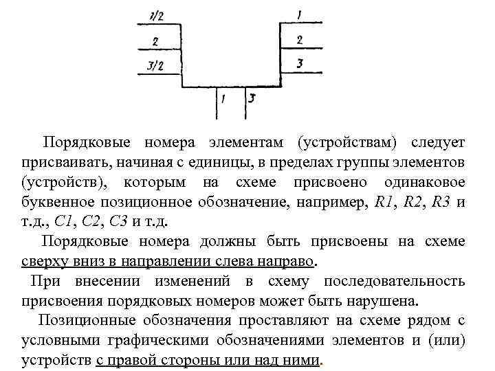 Порядковые номера элементам (устройствам) следует присваивать, начиная с единицы, в пределах группы элементов (устройств),