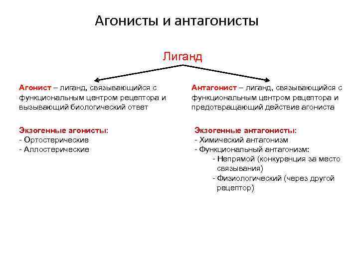 Агонисты и антагонисты Лиганд Агонист – лиганд, связывающийся с функциональным центром рецептора и вызывающий