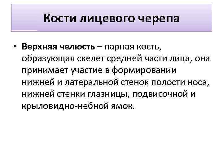 Кости лицевого черепа • Верхняя челюсть – парная кость, образующая скелет средней части лица,