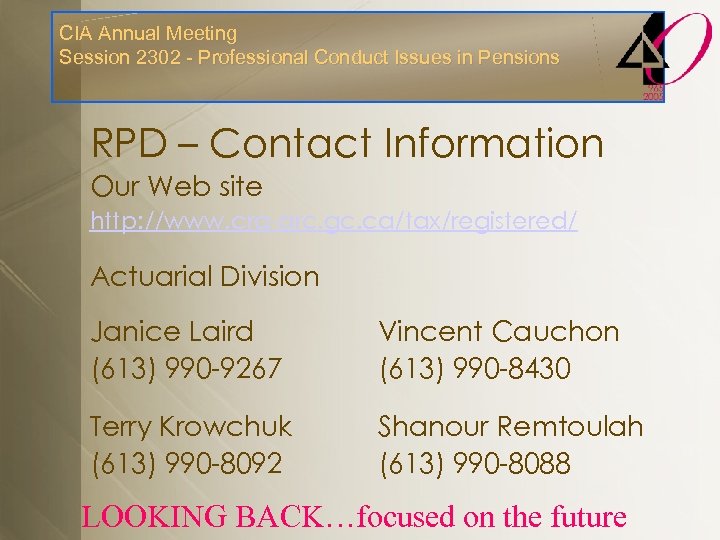 CIA Annual Meeting Session 2302 - Professional Conduct Issues in Pensions RPD – Contact