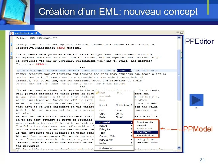 Création d’un EML: nouveau concept PPEditor n PPModel 31 