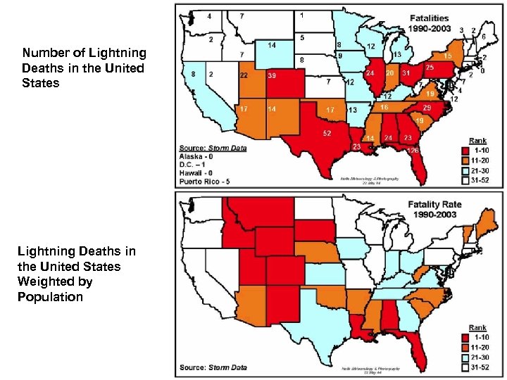 Number of Lightning Deaths in the United States Weighted by Population 