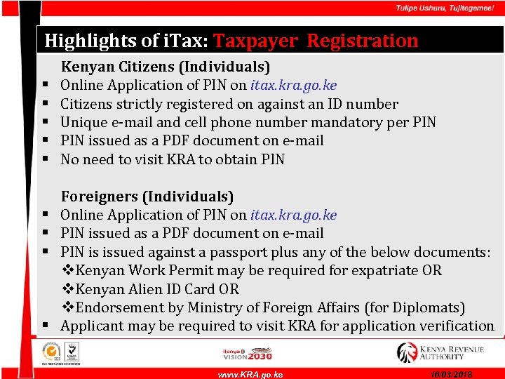 Highlights of i. Tax: Taxpayer Registration § § § § § Kenyan Citizens (Individuals)