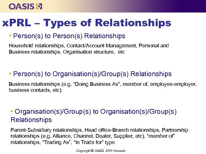 x. PRL – Types of Relationships • Person(s) to Person(s) Relationships Household relationships, Contact/Account