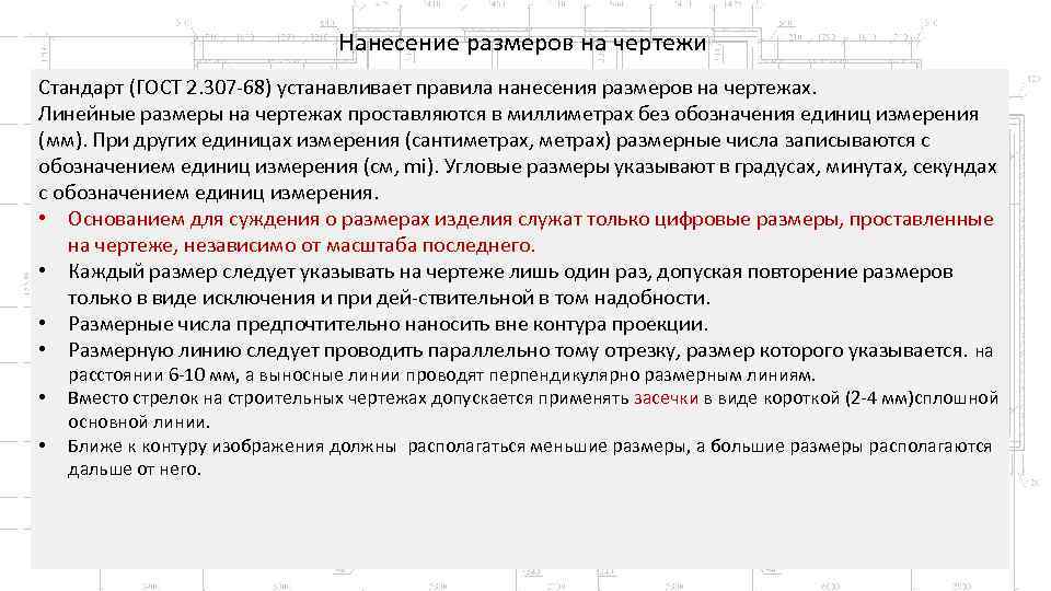 Нанесение размеров на чертежи Стандарт (ГОСТ 2. 307 68) устанавливает правила нанесения размеров на