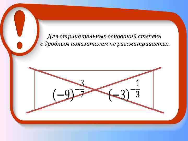 Для отрицательных оснований степень с дробным показателем не рассматривается. 