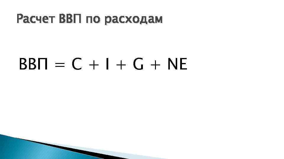 Расчет ВВП по расходам ВВП = C + I + G + NE 