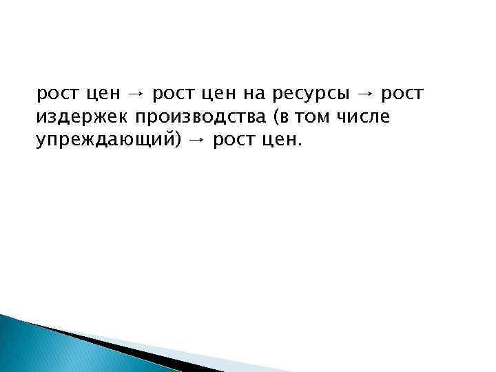 рост цен → рост цен на ресурсы → рост издержек производства (в том числе