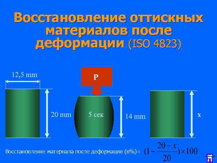 Восстановление оттискных материалов после деформации (ISO 4823) 12, 5 mm P 20 mm 5