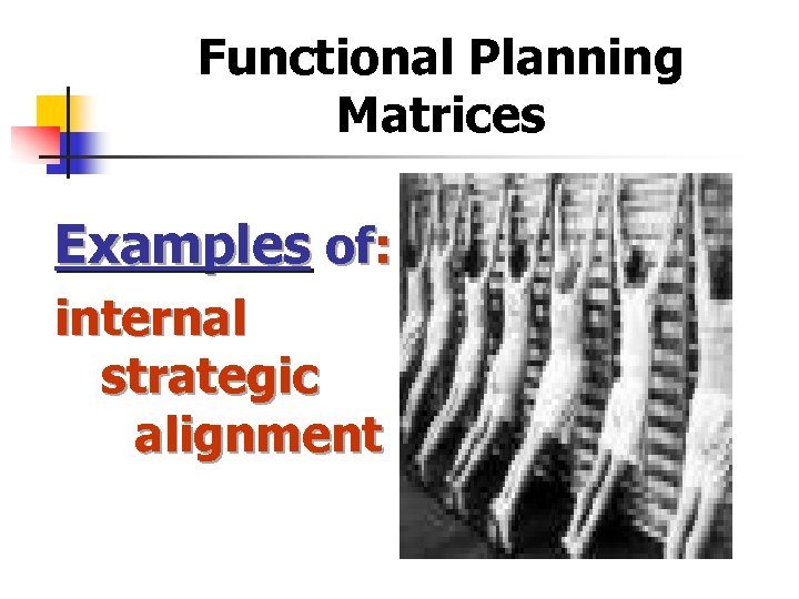 Functional Planning Matrices Examples of: internal strategic alignment 