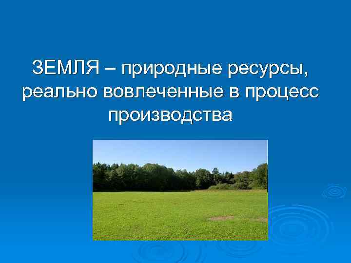 ЗЕМЛЯ – природные ресурсы, реально вовлеченные в процесс производства 