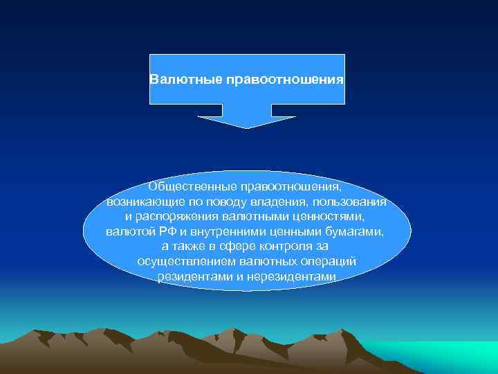 Валютные правоотношения Общественные правоотношения, возникающие по поводу владения, пользования и распоряжения валютными ценностями, валютой