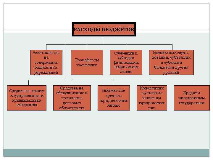 РАСХОДЫ БЮДЖЕТОВ Ассигнования на содержание бюджетных учреждений Средства на оплату государственных и муниципальных контрактов