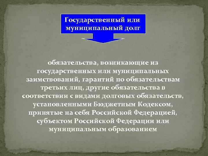 Государственный или муниципальный долг обязательства, возникающие из государственных или муниципальных заимствований, гарантий по обязательствам