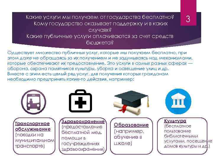 Какие услуги мы получаем от государства бесплатно? Кому государство оказывает поддержку и в каких