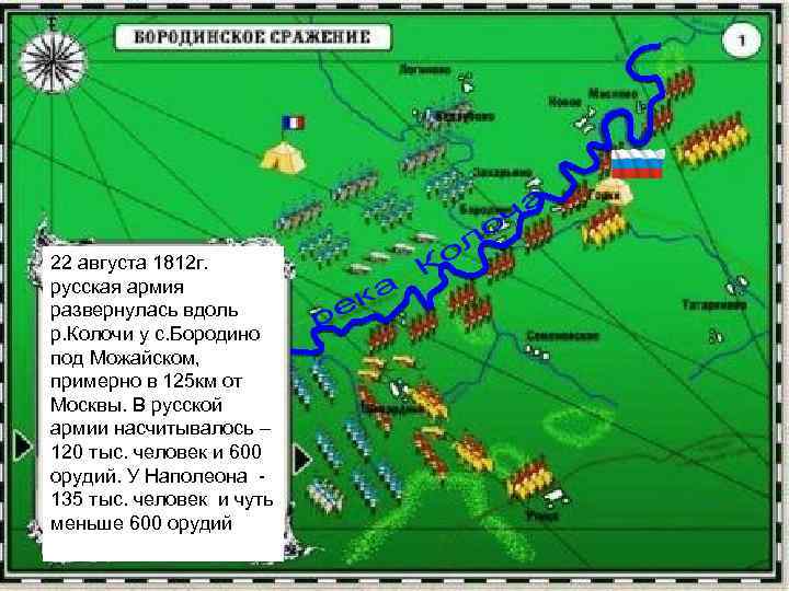 22 августа 1812 г. русская армия развернулась вдоль р. Колочи у с. Бородино под