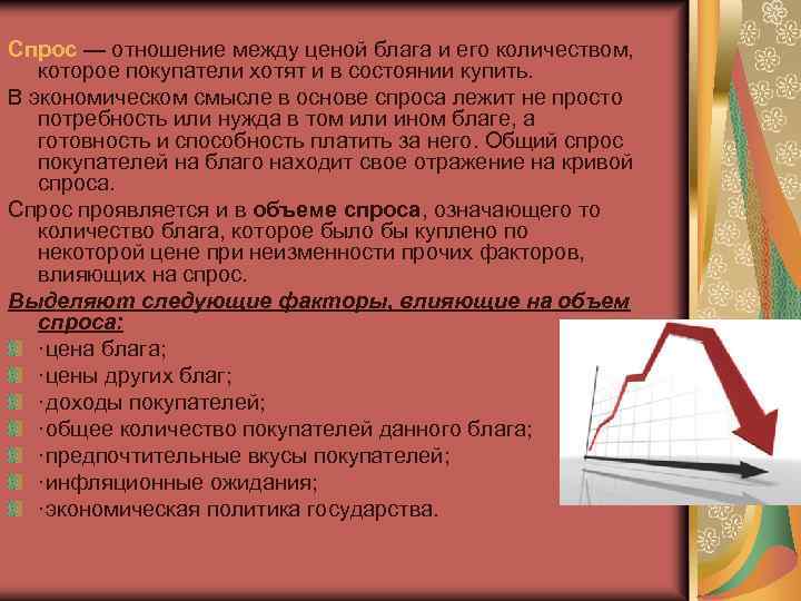 Спрос — отношение между ценой блага и его количеством, которое покупатели хотят и в