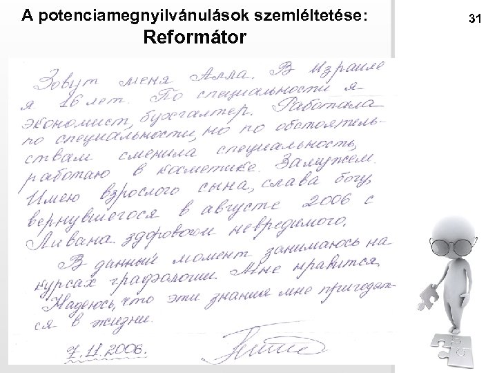 A potenciamegnyilvánulások szemléltetése: Reformátor 31 