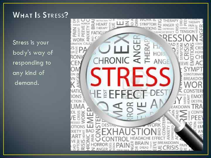 WHAT IS STRESS? Stress is your body's way of responding to any kind of