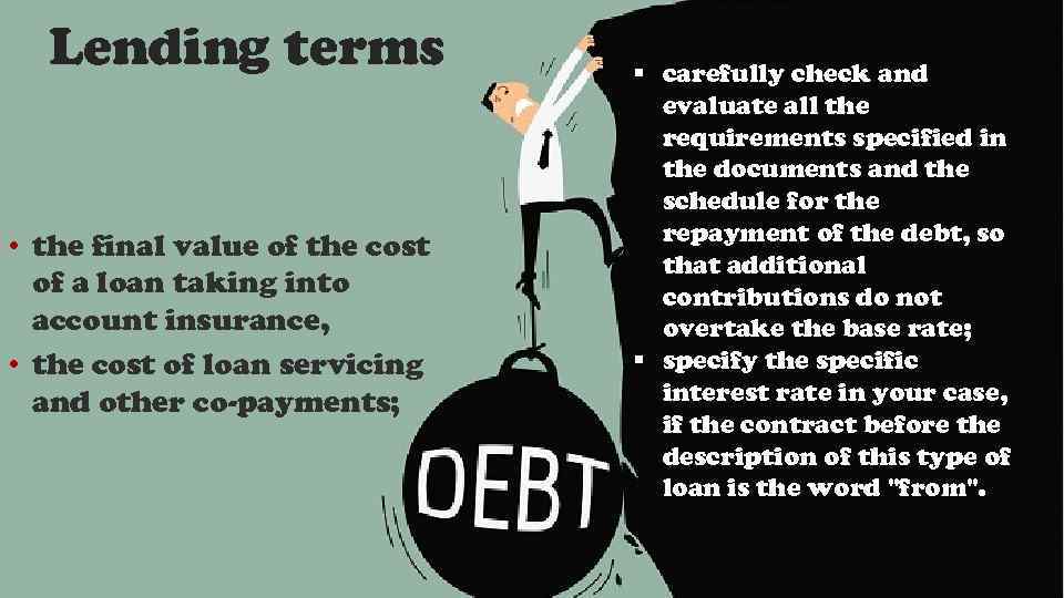 Lending terms • the final value of the cost of a loan taking into