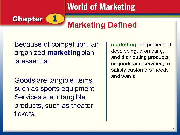 Marketing Defined Because of competition, an organized marketing plan is essential. Goods are tangible