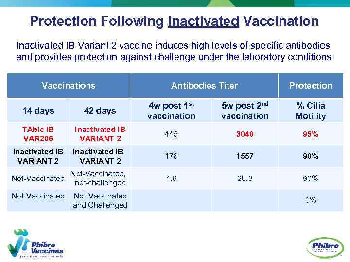 Protection Following Inactivated Vaccination Inactivated IB Variant 2 vaccine induces high levels of specific