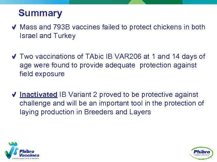 Summary Mass and 793 B vaccines failed to protect chickens in both Israel and