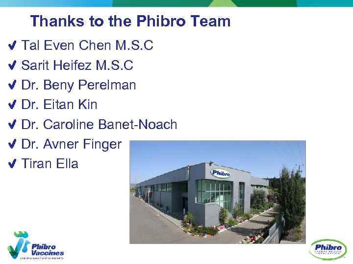 Thanks to the Phibro Team Tal Even Chen M. S. C Sarit Heifez M.