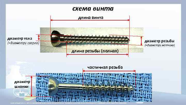 схема винта длина винта диаметр тела диаметр резьбы (=диаметру сверла) (=диаметру метчика) длина резьбы