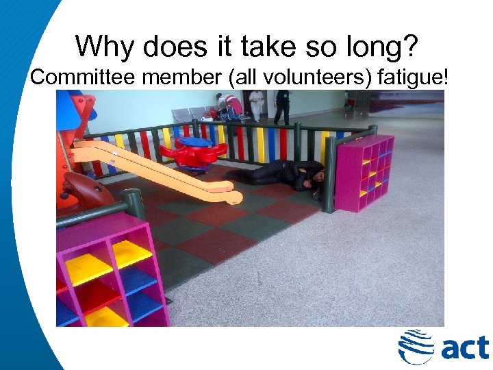 Why does it take so long? Committee member (all volunteers) fatigue! 