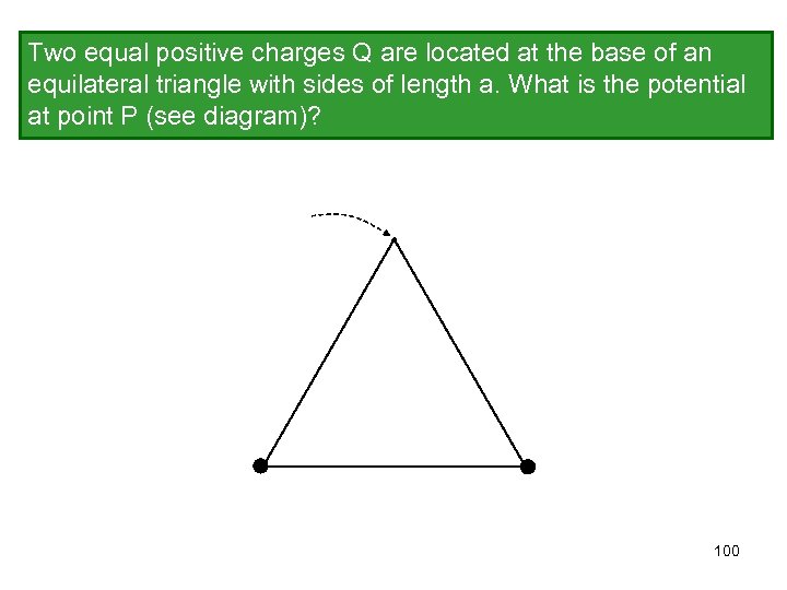 Two equal positive charges Q are located at the base of an equilateral triangle