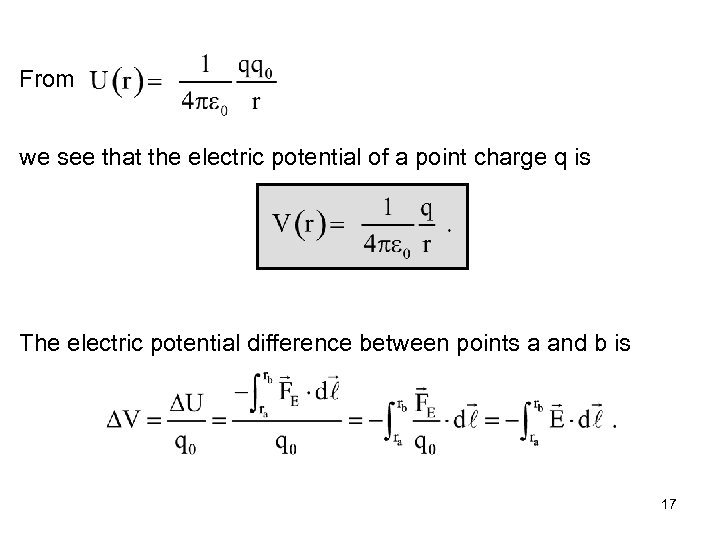 From we see that the electric potential of a point charge q is The