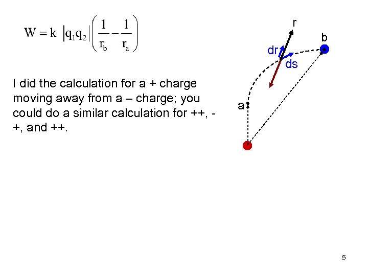 r b dr ds I did the calculation for a + charge moving away