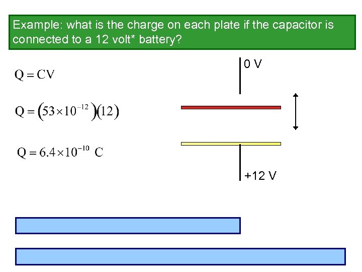 Example: what is the charge on each plate if the capacitor is connected to