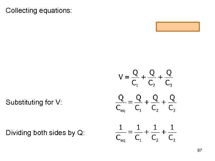 Collecting equations: Substituting for V: Dividing both sides by Q: 87 