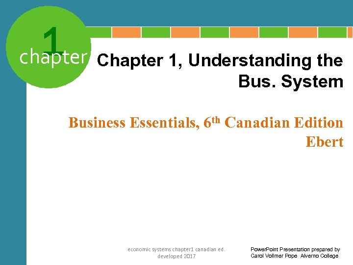 1 Chapter 1, Understanding the chapter Bus. System Business Essentials, 6 th Canadian Edition