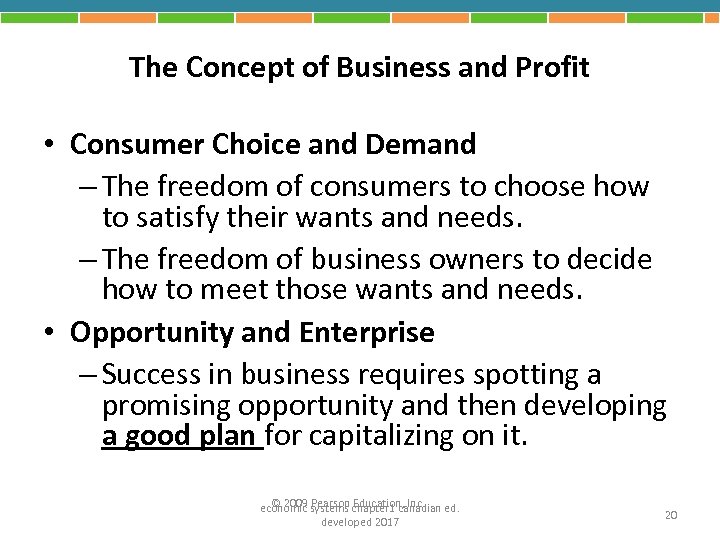 The Concept of Business and Profit • Consumer Choice and Demand – The freedom