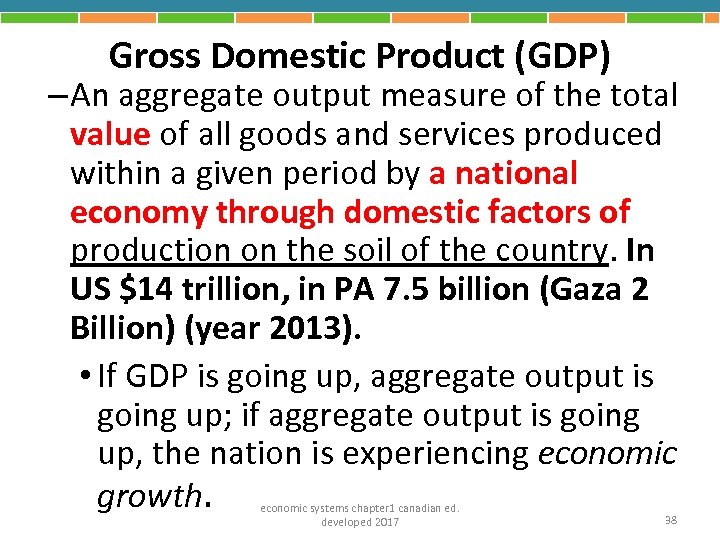 Gross Domestic Product (GDP) – An aggregate output measure of the total value of