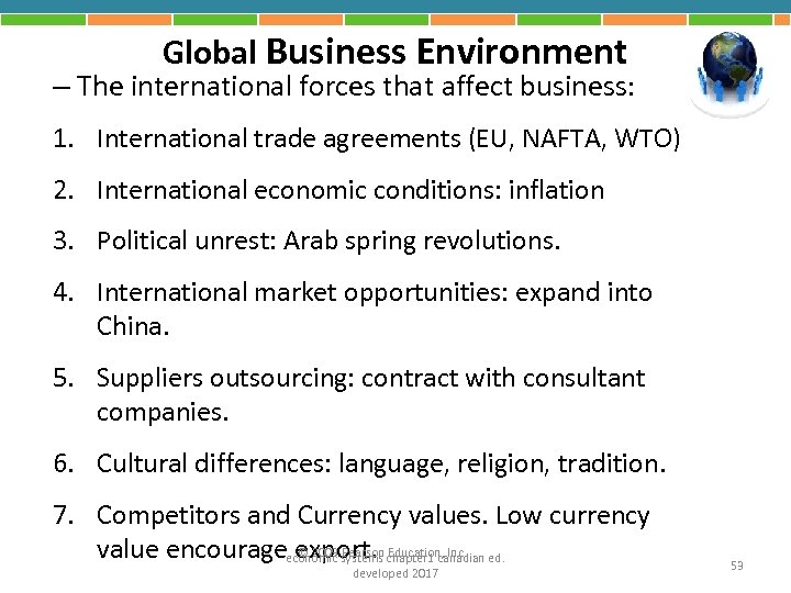 Global Business Environment – The international forces that affect business: 1. International trade agreements