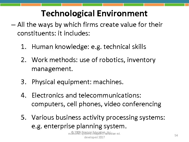 Technological Environment – All the ways by which firms create value for their constituents: