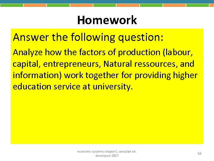 Homework Answer the following question: Analyze how the factors of production (labour, capital, entrepreneurs,