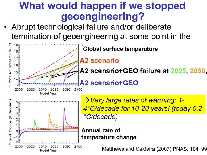 What would happen if we stopped geoengineering? • Abrupt technological failure and/or deliberate termination