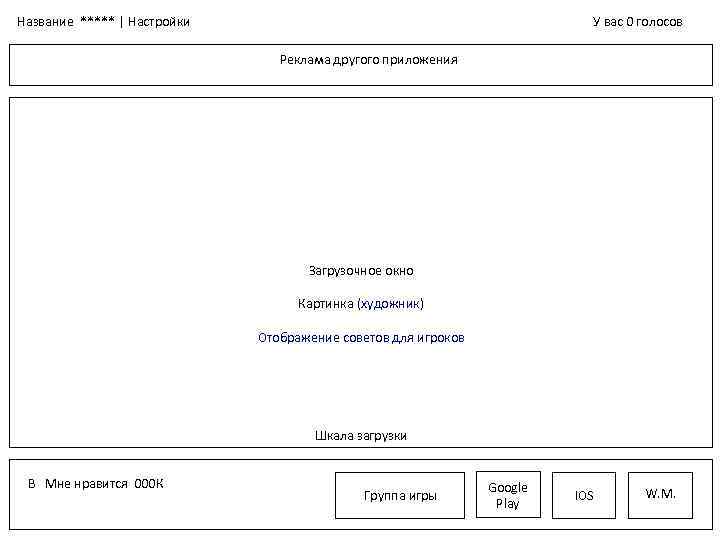 Название ***** | Настройки У вас 0 голосов Реклама другого приложения Загрузочное окно Картинка