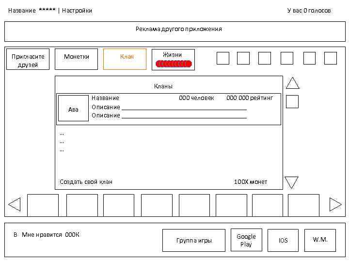 Название ***** | Настройки У вас 0 голосов Реклама другого приложения Пригласите друзей Монетки