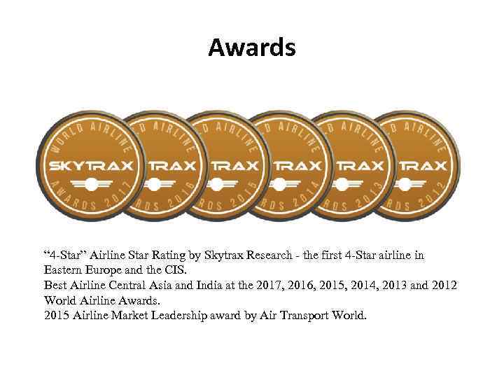 Awards “ 4 -Star” Airline Star Rating by Skytrax Research - the first 4
