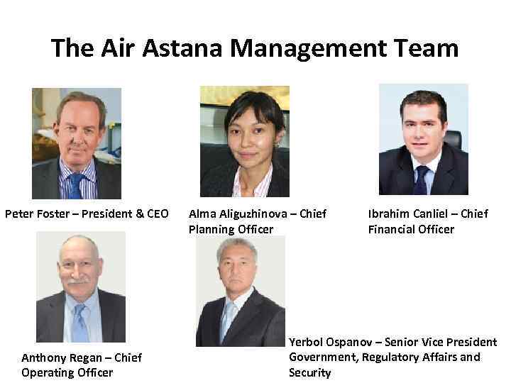 The Air Astana Management Team Peter Foster – President & CEO Anthony Regan –