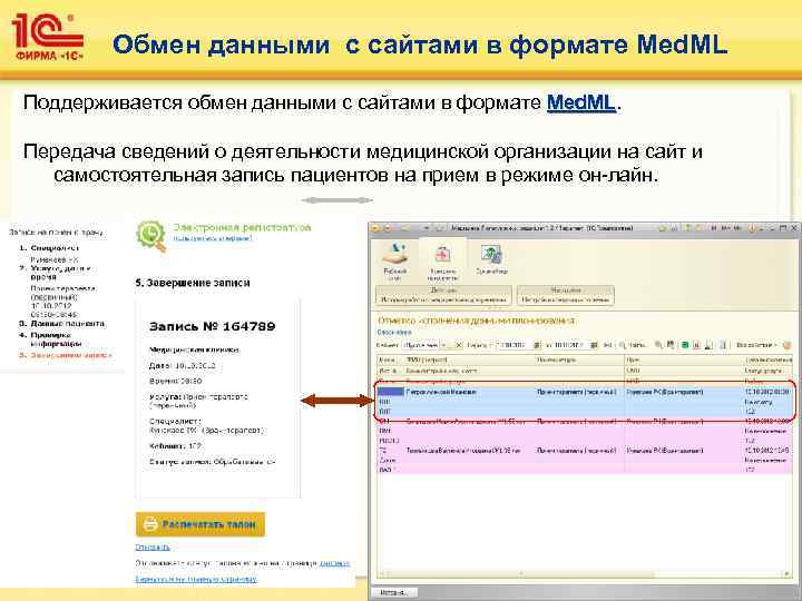 Обмен данными с сайтами в формате Med. ML Поддерживается обмен данными с сайтами в
