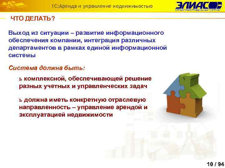 1 С: Аренда и управление недвижимостью ЧТО ДЕЛАТЬ? Выход из ситуации – развитие информационного